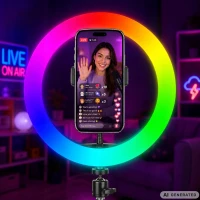 Verk 12485 LED RGB prstencová lampa s držákem na telefon, 10 W, USB, regulace jasu