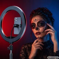 Verk 12485 LED RGB prstencová lampa s držákem na telefon, 10 W, USB, regulace jasu