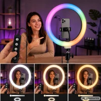 Verk 12485 LED RGB prstencová lampa s držákem na telefon, 10 W, USB, regulace jasu