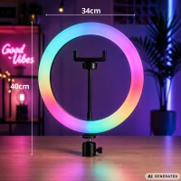 Verk 12485 LED RGB prstencová lampa s držákem na telefon, 10 W, USB, regulace jasu