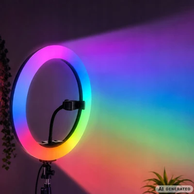 Verk 12485 LED RGB prstencová lampa s držákem na telefon, 10 W, USB, regulace jasu