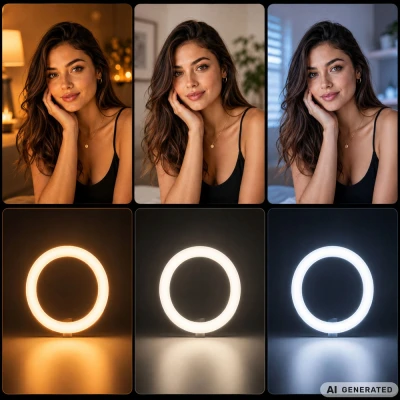 Verk 12485 LED RGB prstencová lampa s držákem na telefon, 10 W, USB, regulace jasu