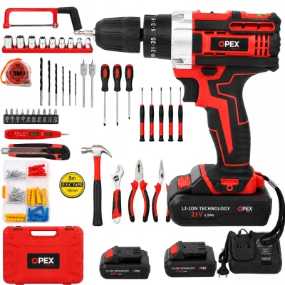 Opex Tools 28034 Akumulátorová vŕtačka s príklepom 21 V, 2x batéria, príslušenstvo, kufrík