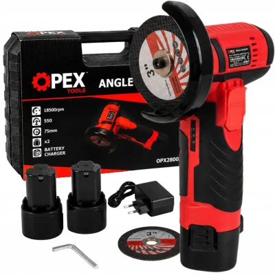 Opex Tools 28003 Akumulátorová uhlová brúska 800 W, 12 V, 75 mm, 2x akumulátor, kufrík