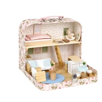 ECOTOYS EF4175 Domeček pro panenky v kufříku, dvoupatrový, 20 doplňků