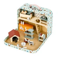 ECOTOYS EF4172 Dvoupatrový zvířecí obchod v kufříku, dřevěná sada, 23 doplňků