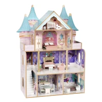 ECOTOYS EF8306 Dřevěný domeček pro panenky Bella, zámek, 4 patra, 5 pokojů, 15 ks nábytku