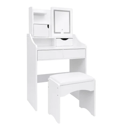 ModernHome ZDT-14 Toaletný stolík so zrkadlom a LED osvetlením, stolička, biely
