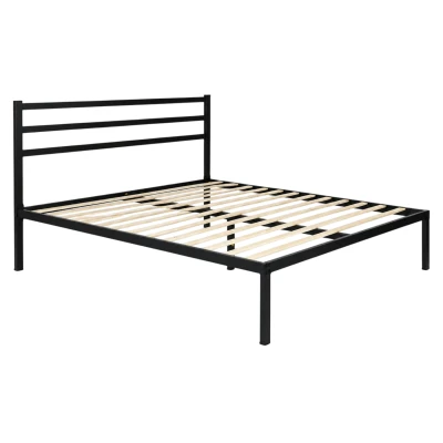 ModernHome GIC-BFWB02 Kovová posteľ s lamelovým roštom, 135 × 190 cm, čierny rám