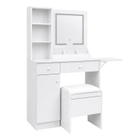 ModernHome ZDT-25 Toaletní stolek se zrcadlem a LED osvětlením, taburet, bílý