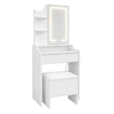 ModernHome ZDT-17 Toaletní stolek s LED zrcadlem, taburet, bílý