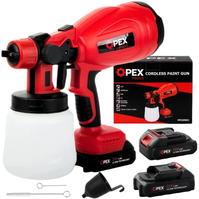 Opex Tools 28002 Akumulátorová striekacia pištoľ na farby 800 W, 21 V, 2x akumulátor 1,5 Ah, nádrž 1 l