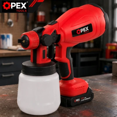 Opex Tools 28002 Akumulátorová striekacia pištoľ na farby 800 W, 21 V, 2x akumulátor 1,5 Ah, nádrž 1 l