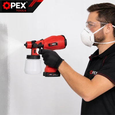 Opex Tools 28002 Akumulátorová striekacia pištoľ na farby 800 W, 21 V, 2x akumulátor 1,5 Ah, nádrž 1 l
