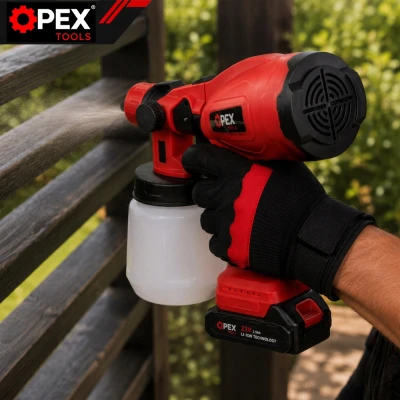 Opex Tools 28002 Akumulátorová striekacia pištoľ na farby 800 W, 21 V, 2x akumulátor 1,5 Ah, nádrž 1 l