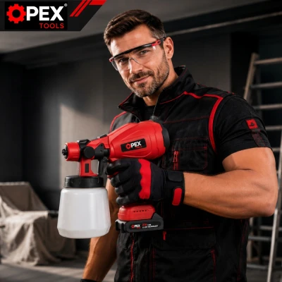 Opex Tools 28002 Akumulátorová striekacia pištoľ na farby 800 W, 21 V, 2x akumulátor 1,5 Ah, nádrž 1 l
