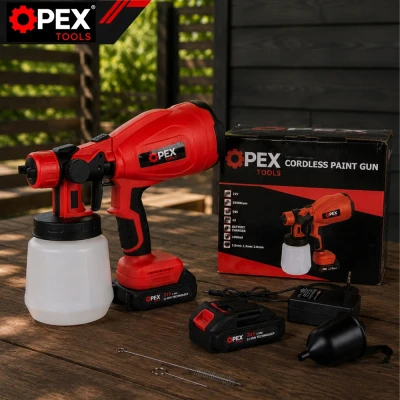 Opex Tools 28002 Akumulátorová striekacia pištoľ na farby 800 W, 21 V, 2x akumulátor 1,5 Ah, nádrž 1 l