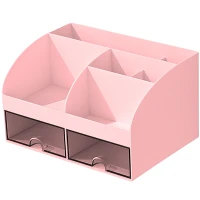 Verk 27654_R Multifunkčný stolný organizér so zásuvkami 21 x 14 x 12 cm, ružový