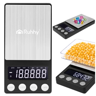 Ruhhy 27932 Digitálna vrecková váha 500 x 0,01 g, čierna