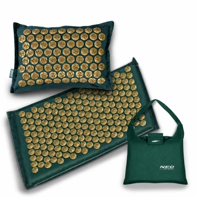 Neo-Sport NS-902 Akupresúrna podložka s vankúšikom 70 x 44 cm, zeleno-zlatá