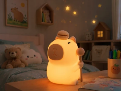 Verk 12418 Silikónová nočná lampička, dotyková, USB-C, RGB, kapybara s paličkou