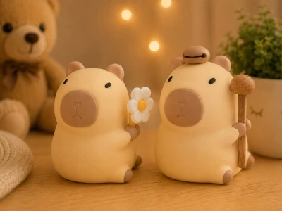 Verk 12418 Silikónová nočná lampička, dotyková, USB-C, RGB, kapybara s paličkou