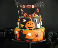 Verk 26144 Halloweenská dekorácia na tortu „Happy Halloween“, čierno-oranžová