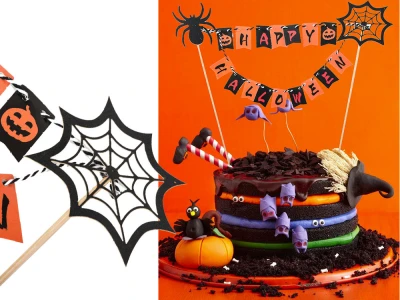 Verk 26144 Halloweenská dekorácia na tortu „Happy Halloween“, čierno-oranžová