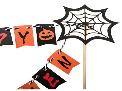 Verk 26144 Halloweenská dekorácia na tortu „Happy Halloween“, čierno-oranžová