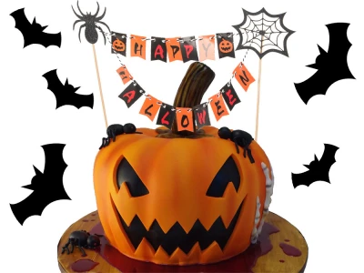 Verk 26144 Halloweenská dekorácia na tortu „Happy Halloween“, čierno-oranžová