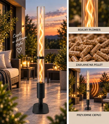 GORDON G1555 Záhradný ohrievač na pelety 3,6 kW s efektom plameňa – čierny