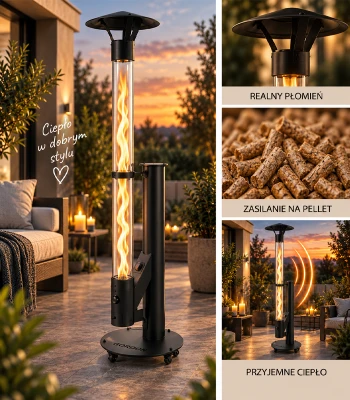 GORDON G1556 Záhradný peletový ohrievač 5 kW – sklenená trubica, čierny