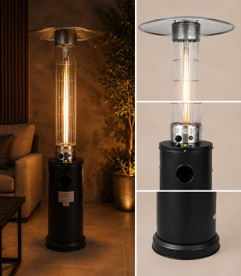 GORDON G1536 Zahradní plynový ohřívač 13 kW, černý, s efektem plamene a ochranným krytem