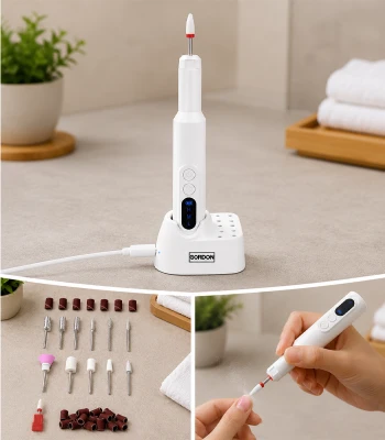 GORDON G1408 Bezdrátová frézka na manikúru a pedikúru - sada fréz, USB‑C, dokovací stanice