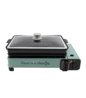 Gordon G1519 Kempingový plynový vařič s grilem a nádobou s poklicí 2200 W, zelený