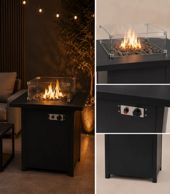 GORDON G1541 Záhradný plynový ohrievač 13 kW, čierny, efekt plameňa