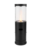 GORDON G1540 Terasový plynový ohřívač s efektem plamene a skleněným krytem, 11 kW, černý