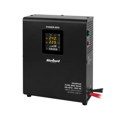 Rebel RB-4012 Záložní nástěnný zdroj POWER-800 - měnič s čistým sinusovým průběhem a funkcí nabíjení 12V/230V 800VA/500W