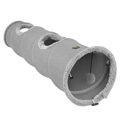 Purlov 28241 Interaktivní tunel pro kočky s míčkem 120 x 25 cm, šedý