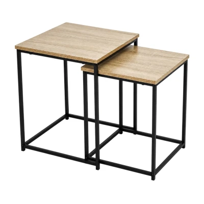 ModernHome GIC-T2S-15 Sada dvou konferenčních stolků 2 v 1, světlý dub/černý kov