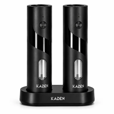 Kaden AIE-KYMQ-64C Elektrické mlýnky na sůl a pepř s nabíjecí základnou, sada 2 ks, černé