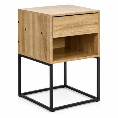 ModernHome GIC-NST65-15 Nočný stolík so zásuvkou a policou, svetlý dub
