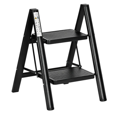 ModernHome LTP2-1 Skládací ocelové schůdky 2stupňové, nosnost 150 kg, černé