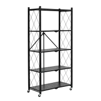 ModernHome LTR5-1 Skladací kovový regál na kolieskach, 5 políc, 158 x 34 x 70,5 cm, čierny