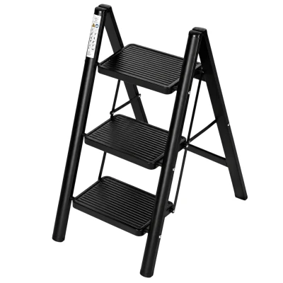 ModernHome LTP3-1 Skládací ocelové schůdky 3stupňové, nosnost 150 kg, černé