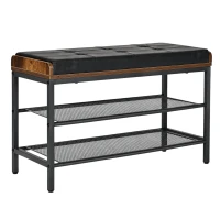 ModernHome LT1 Skriňa na topánky s prešívaným sedadlom z eko-kože a 2 policami, 80 cm, čierna