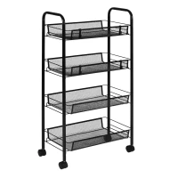 ModernHome VP4-1 Kovový pojízdný regál se 4 košíky, 84 x 45 x 26 cm, černý