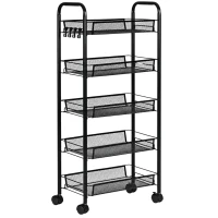 ModernHome VP5-1 Kovový pojazdný regál s 5 košíkmi, 103 x 45 x 26 cm, čierny