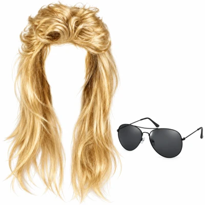 APT BQ3H Pánska blond parochňa s okuliarmi v štýle retro disco