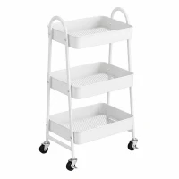 APT CA48A Pojízdný kovový regál se 3 policemi, 77 x 46 x 31 cm, bílý